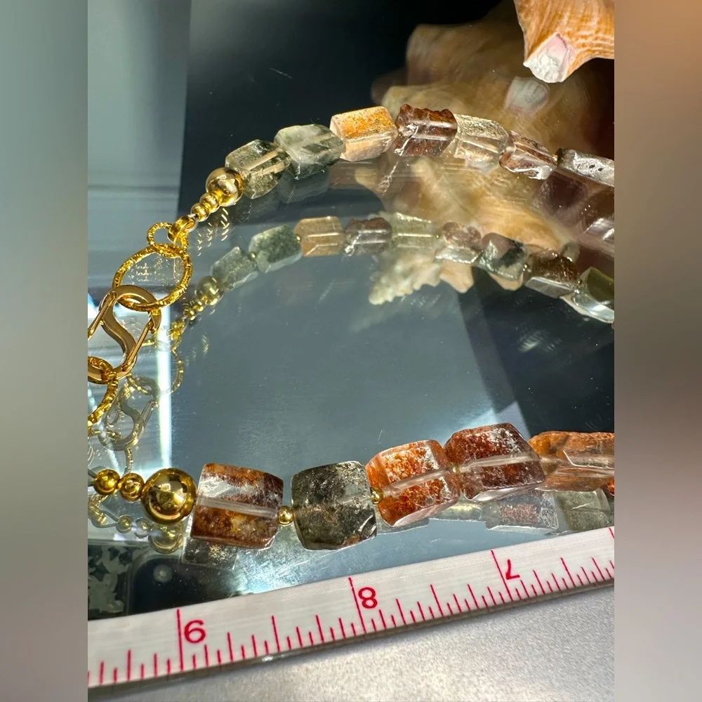 GOLDEN PHANTOM QUARTZ + TIGERS EYE STONES NATURAL NECKLACE - Picture 13 of 16